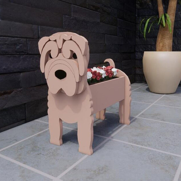 47+ jardinière chien, PVC en bois, pot de fleur extérieur - 43x30x23cm