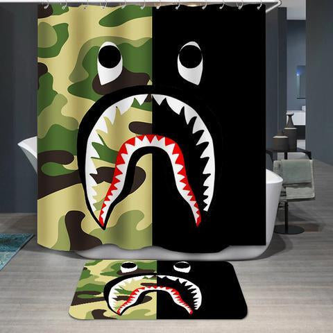 Camo Shark Face Shower Curtain
