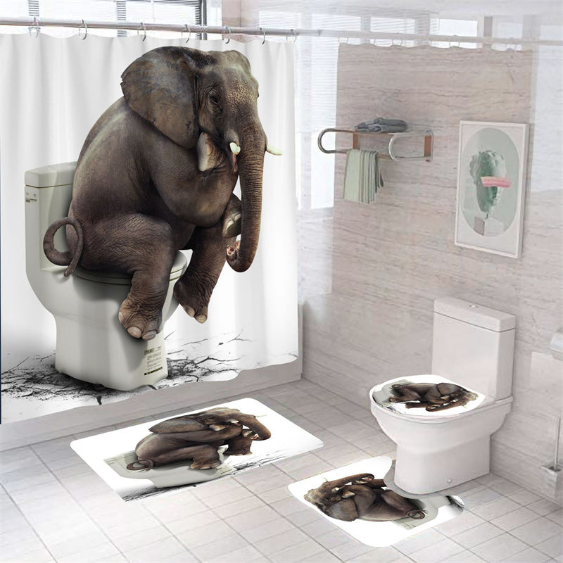 Humorous Sitting on Toilet Animal Elephant Pooping Shower Curtain
