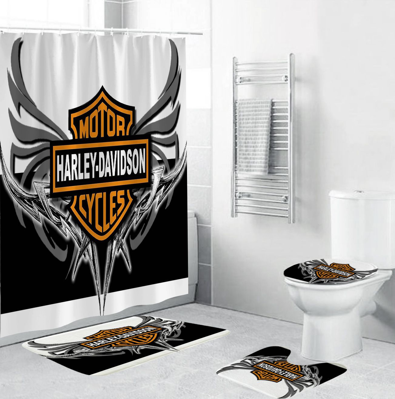 Symbol with Wings Motor Cycles Shower Curtain Set of 4