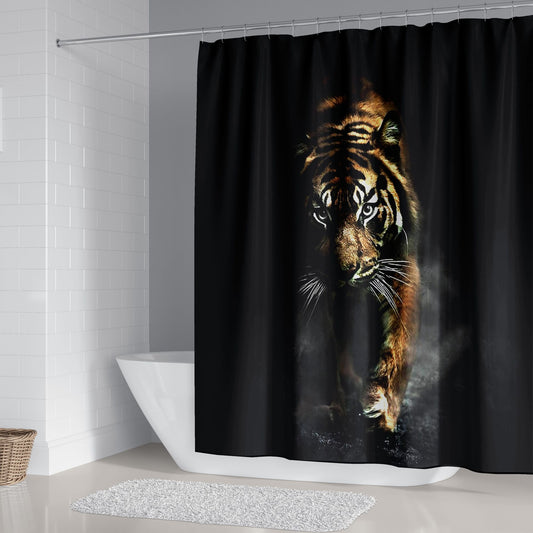 Schwarzer, wild lebender, kraftvoller Tier-Duschvorhang mit großer Katze und Tiger