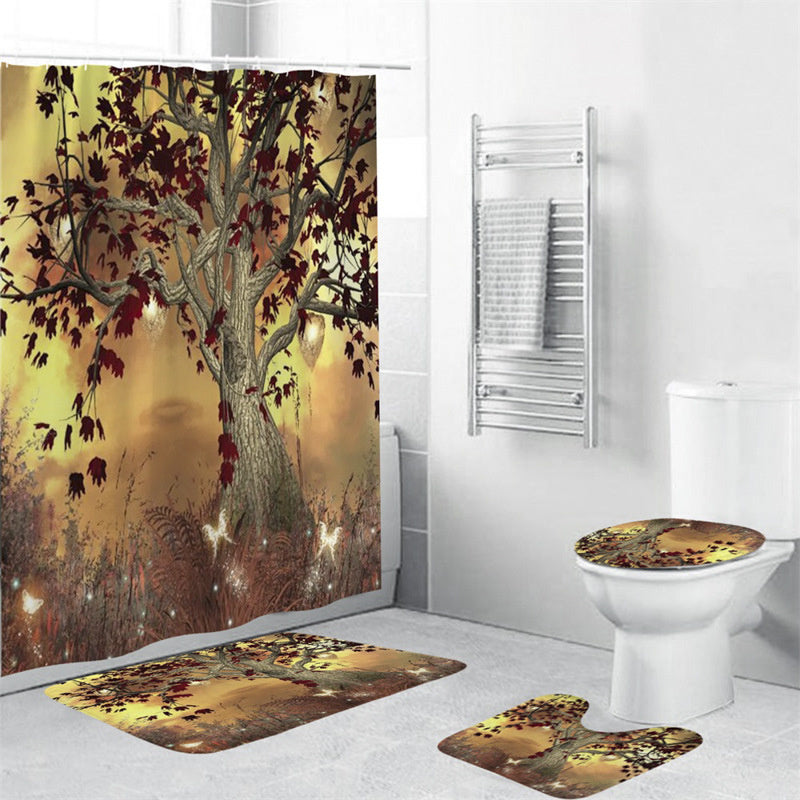 Fall Autumn Maple Leaves at Dawn Brown Tree Shower Curtain