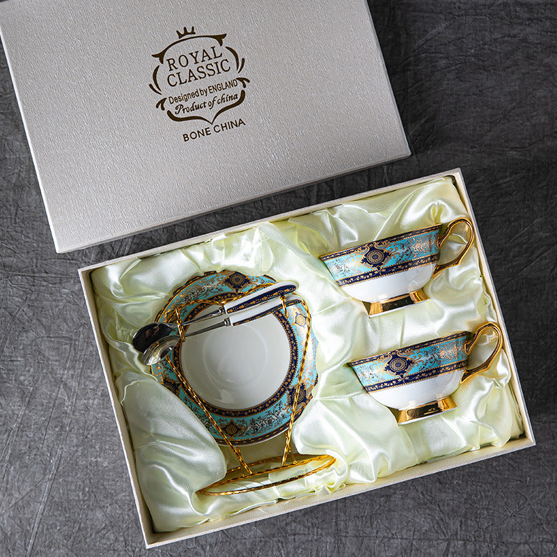 Greek Key Floral Cup and Saucer Set - 3 Pieces