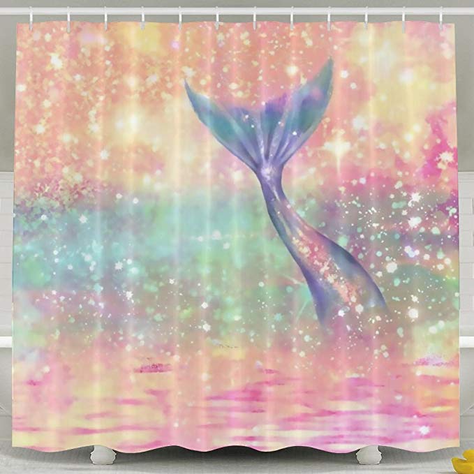 Trippy Pink Colors Sparkling Glitter Girly Mermaid Tail Shower Curtain