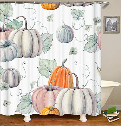 Autumn Harvest Thanksgiving Holiday Watercolor Pumpkin Shower Curtain