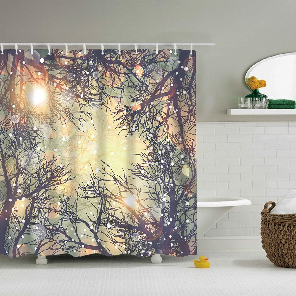 Winter Snowy Forest Dawn Sunshine Tree Branches Shower Curtain