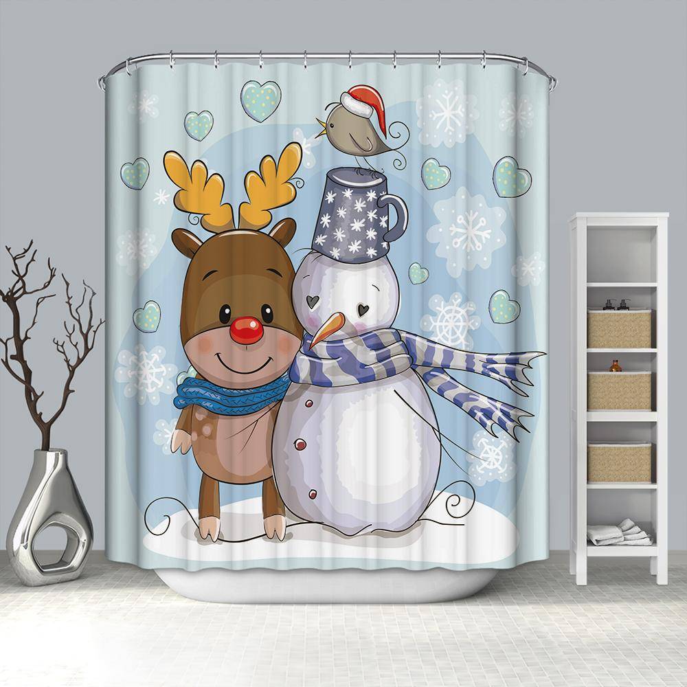 Sweet Hug with Snowman Cartoon Reindeer Shower Curtain