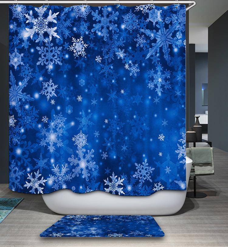 Winter Xmas Holiday Deep Blue Snowflake Shower Curtain