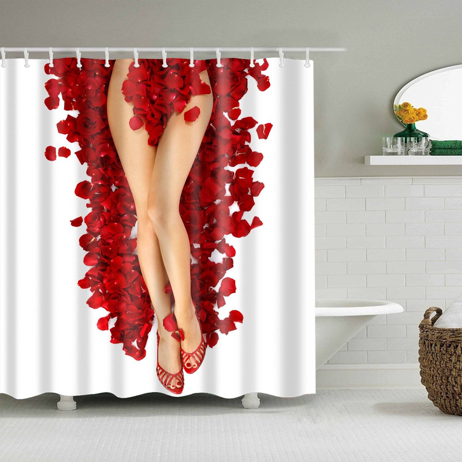 Dried Flower Petals Romantic Valentine Rose Woman Shower Curtain