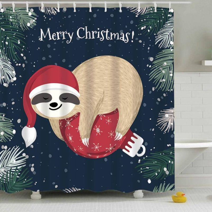 Holding Red Christmas Ornament Merry Holiday Christmas Sloth Shower Curtain