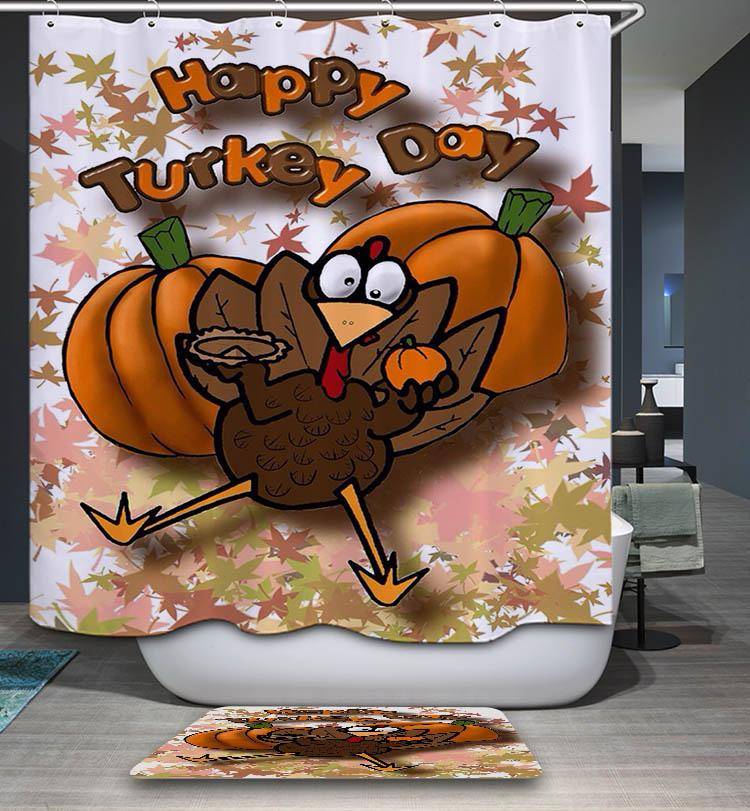 Happy Thanksgiving Holiday Cartoon Cute Turkey Shower Curtain