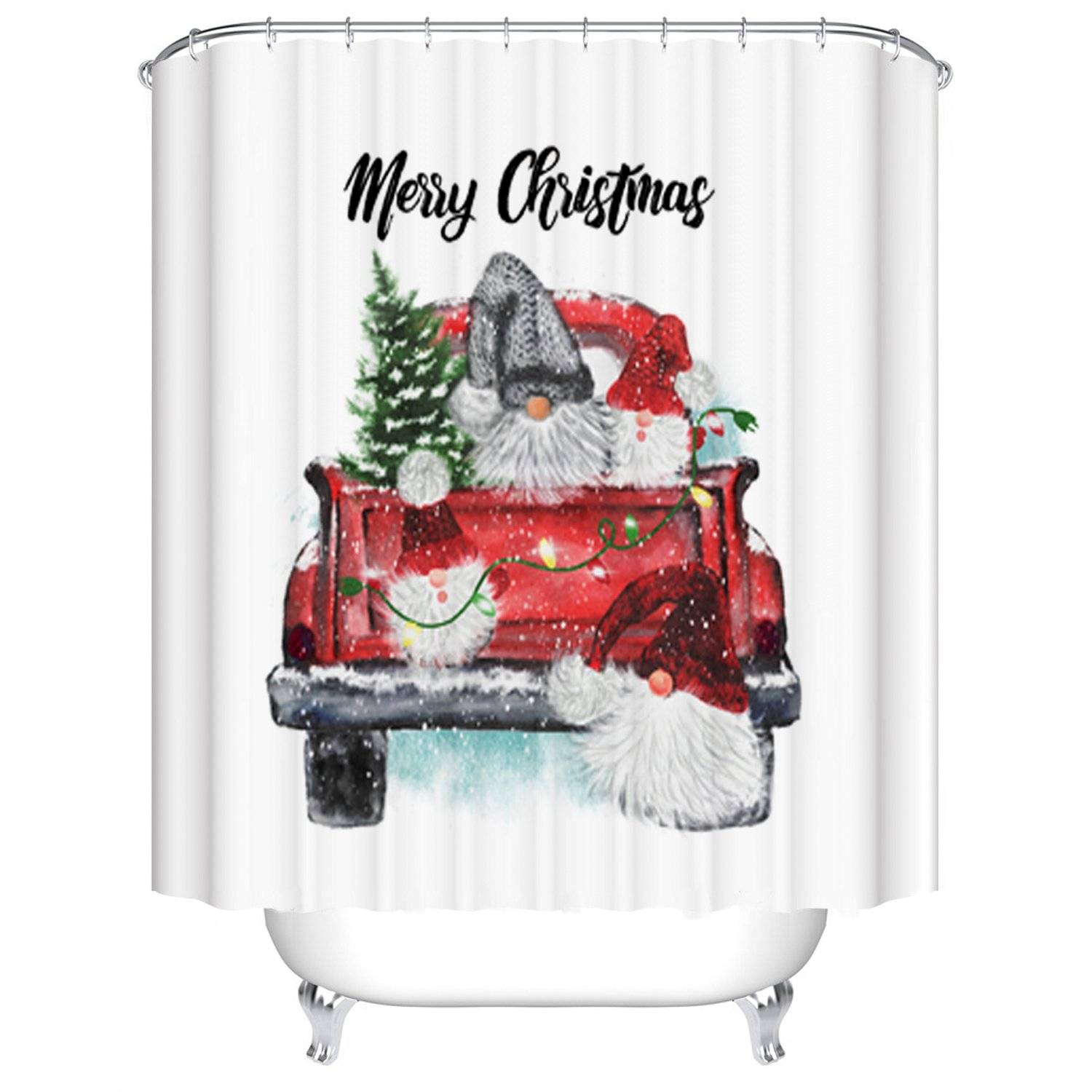 Carry Trees Christmas Elves Merry Holiday Gnome Truck Shower Curtain