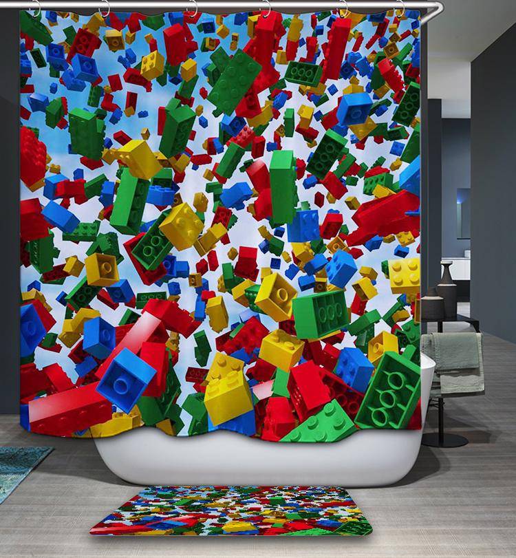 Colorful Overwhelming Building Brick Blocks Lego Shower Curtain