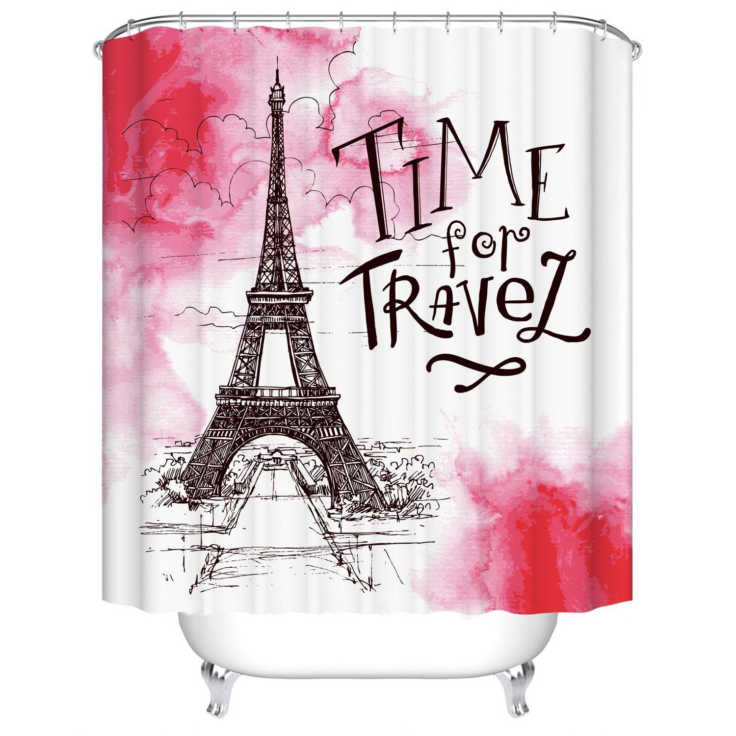 Travel Theme Black Red Girly Eiffel Tower Shower Curtain