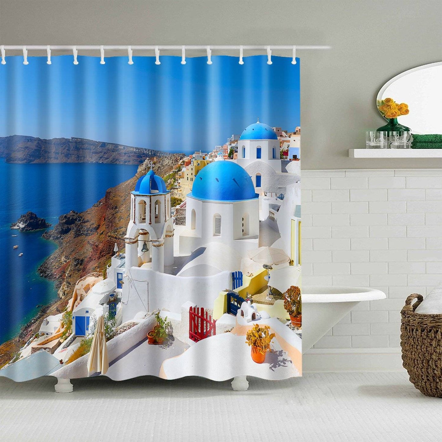 Aegean Sea Scenery Greece Country Travel Santorini Shower Curtain