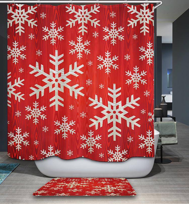 Christmas Holiday Seamless Red Snowflake Shower Curtain