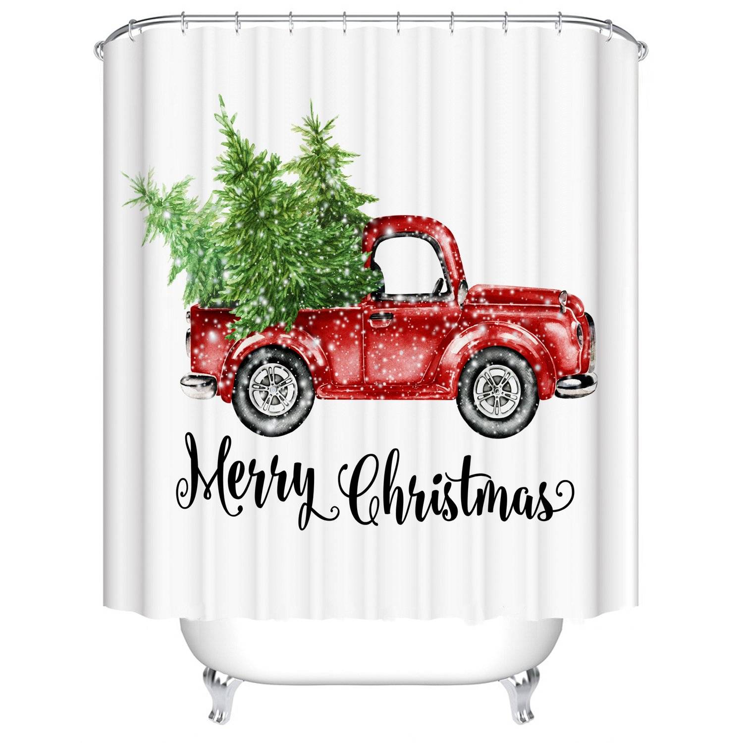 Carry Christmas Trees Xmas Holiday Red Truck Shower Curtain