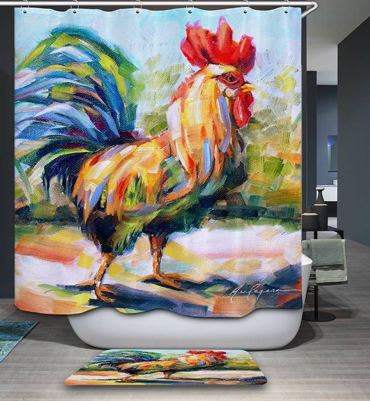 Farm Animal Palette Knife Painting Rooster Chicken Shower Curtain
