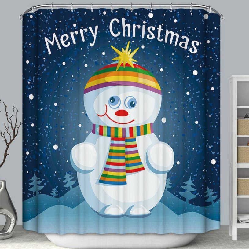 Cute Cartoon Christmas Holiday Blue Snowman Shower Curtain