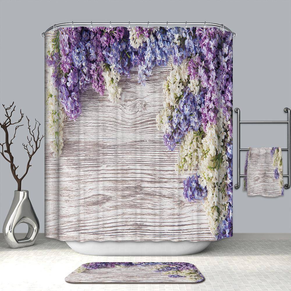 Purple Flowers on White Barn Door Floral Lavender Shower Curtain