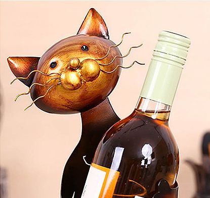 Wrought Iron Art Cat Wine Bottle Holder