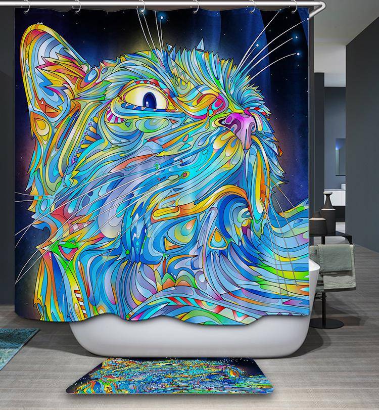Psychedelic Colors Space Galaxy Pet Trippy Cat Shower Curtain