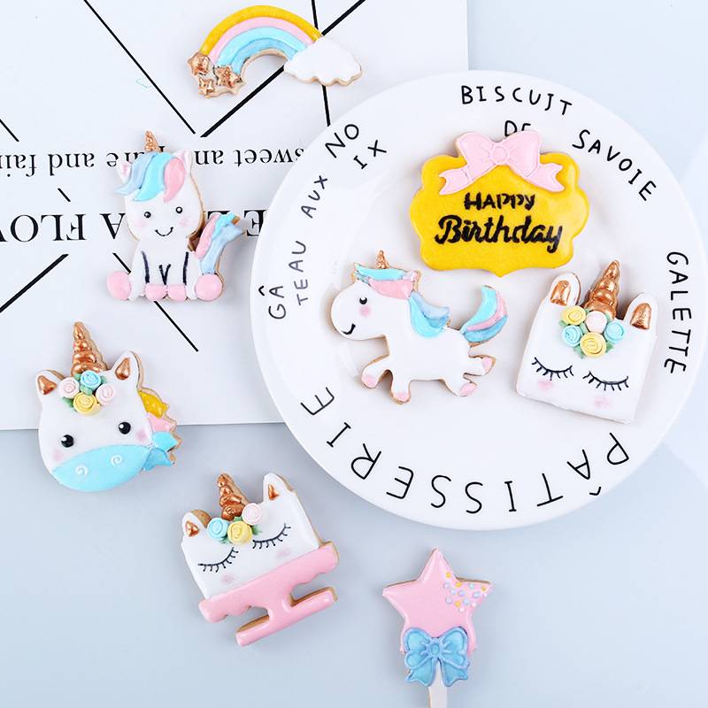 9 Pieces Girly Unicorn Cookie Cutters Fantasy Animal Kids Biscuit Fondant Set Baking Mold
