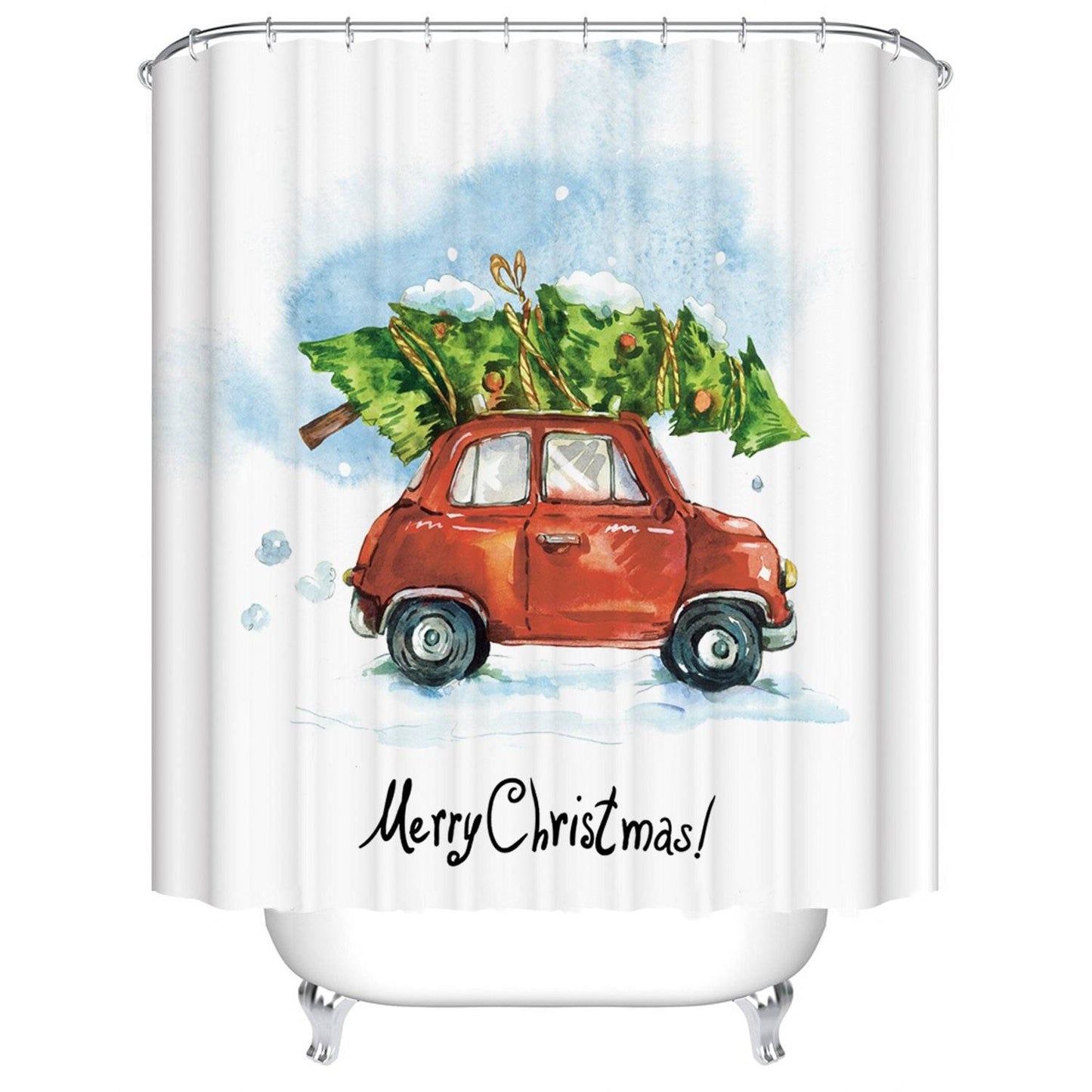 Christmas Tree on Top Cartoon Xmas Holiday Red Car Shower Curtain