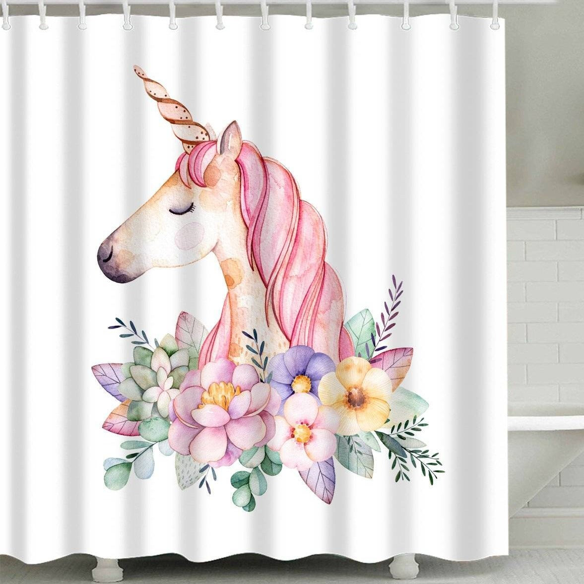 Spring Sweet Girly Kids Party Flower Unicorn Shower Curtain
