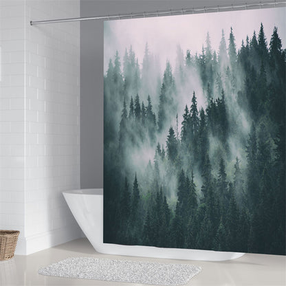 Abstract Green Forest Foggy Mountain Shower Curtain