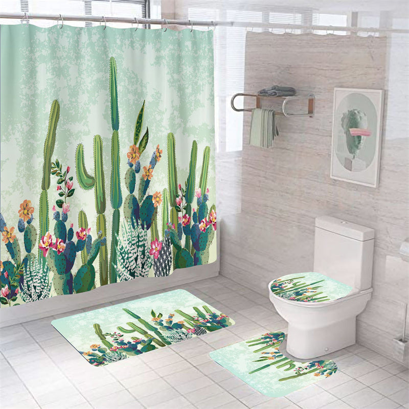 Green Botanical Backdrop Watercolor Cati House Plant Cactus Shower Curtain