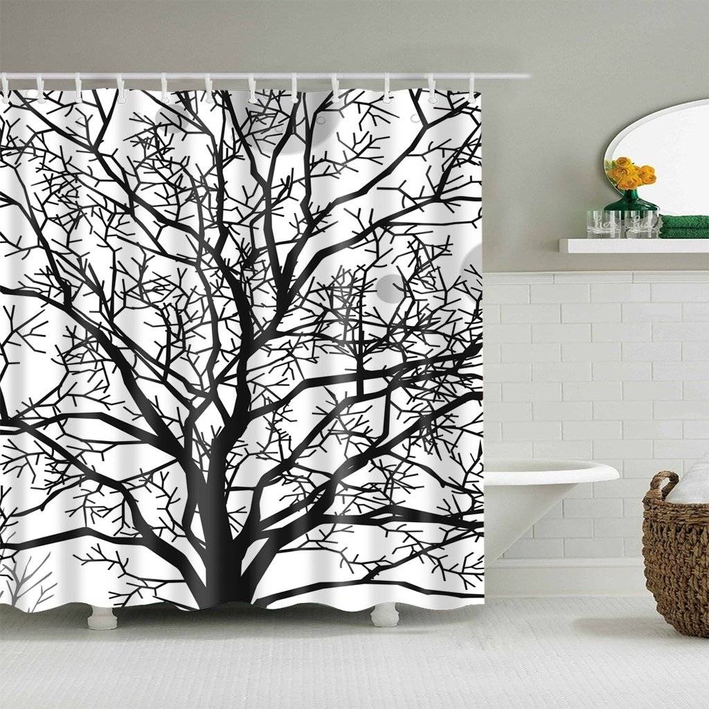 Black White Natural Tree Branch Shower Curtain