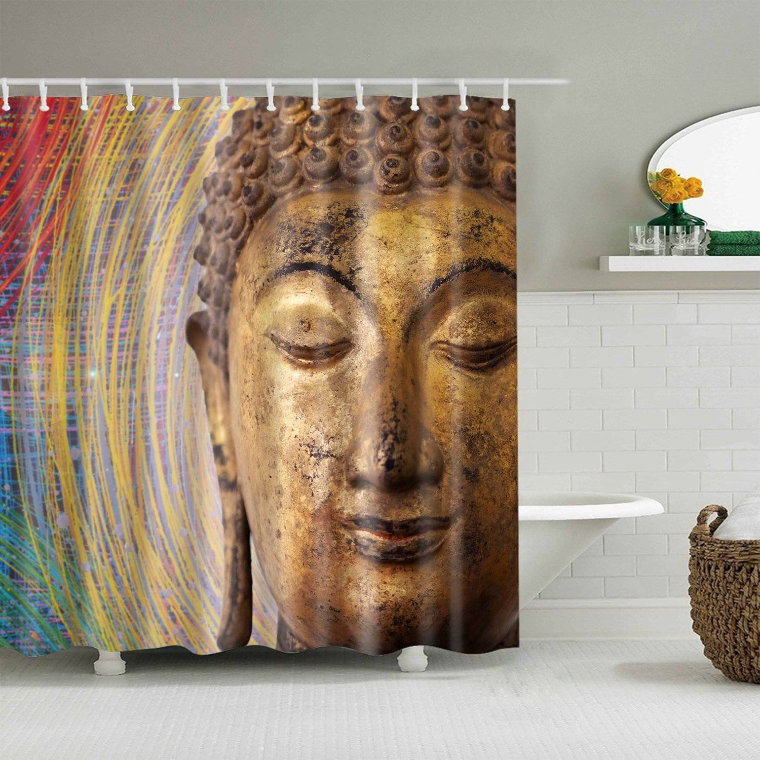 Vintage Gautama Zen Statue Religious Peaceful Buddha Shower Curtain