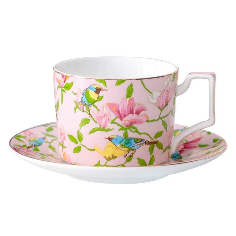 3 Pieces Bird Hanging on Leaf Floral Coffee Mug Tea Cup And Saucer Set