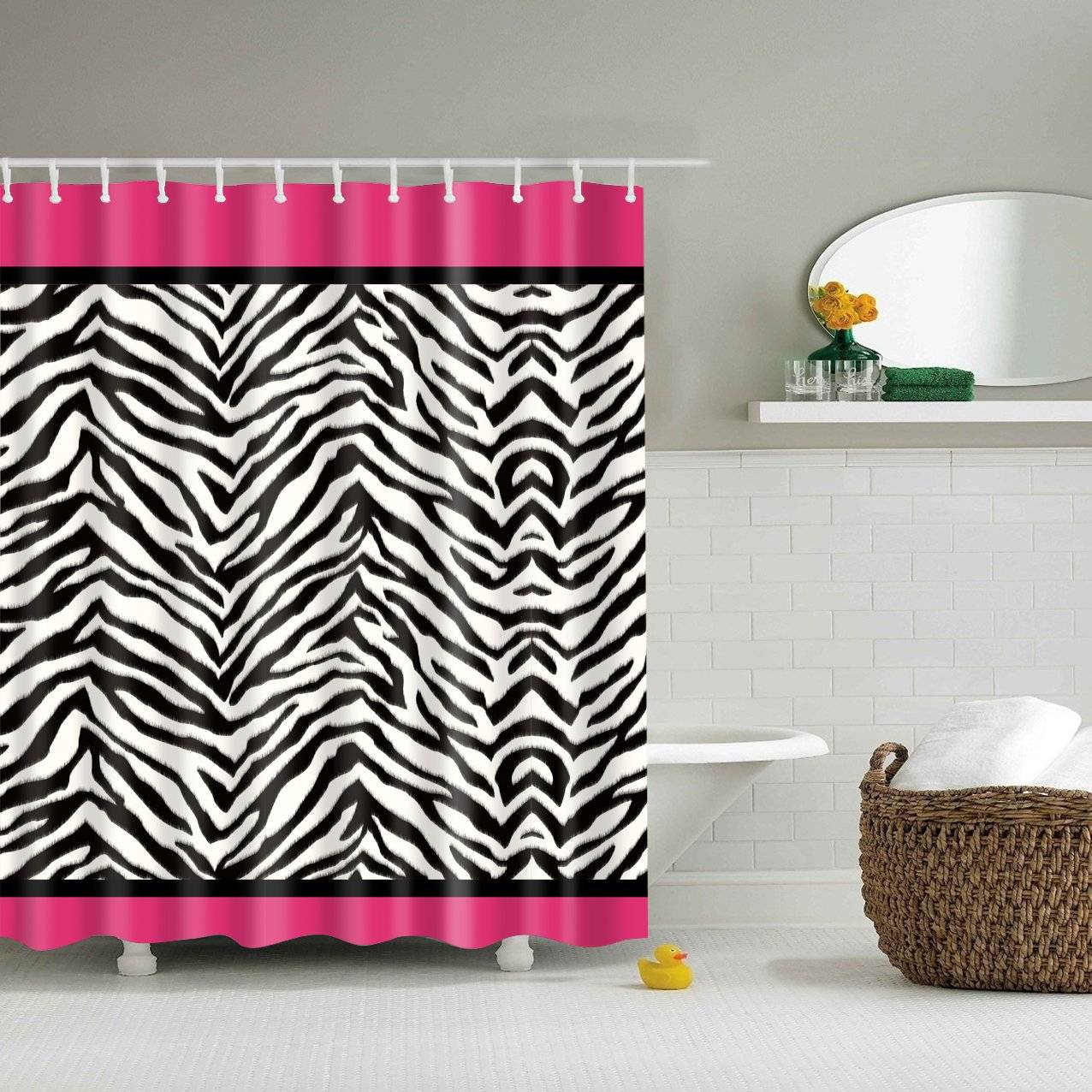 Pink Black Elegant Zebra Print Shower Curtain