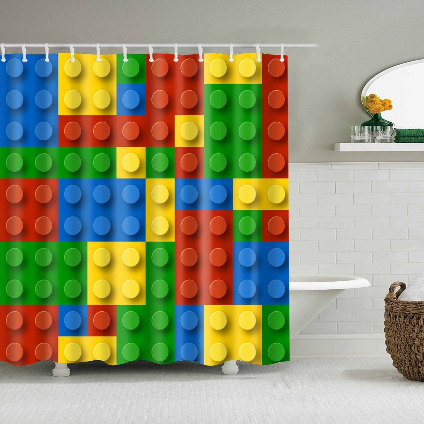 Colorful Building Brick Blocks Kids Shower Curtain