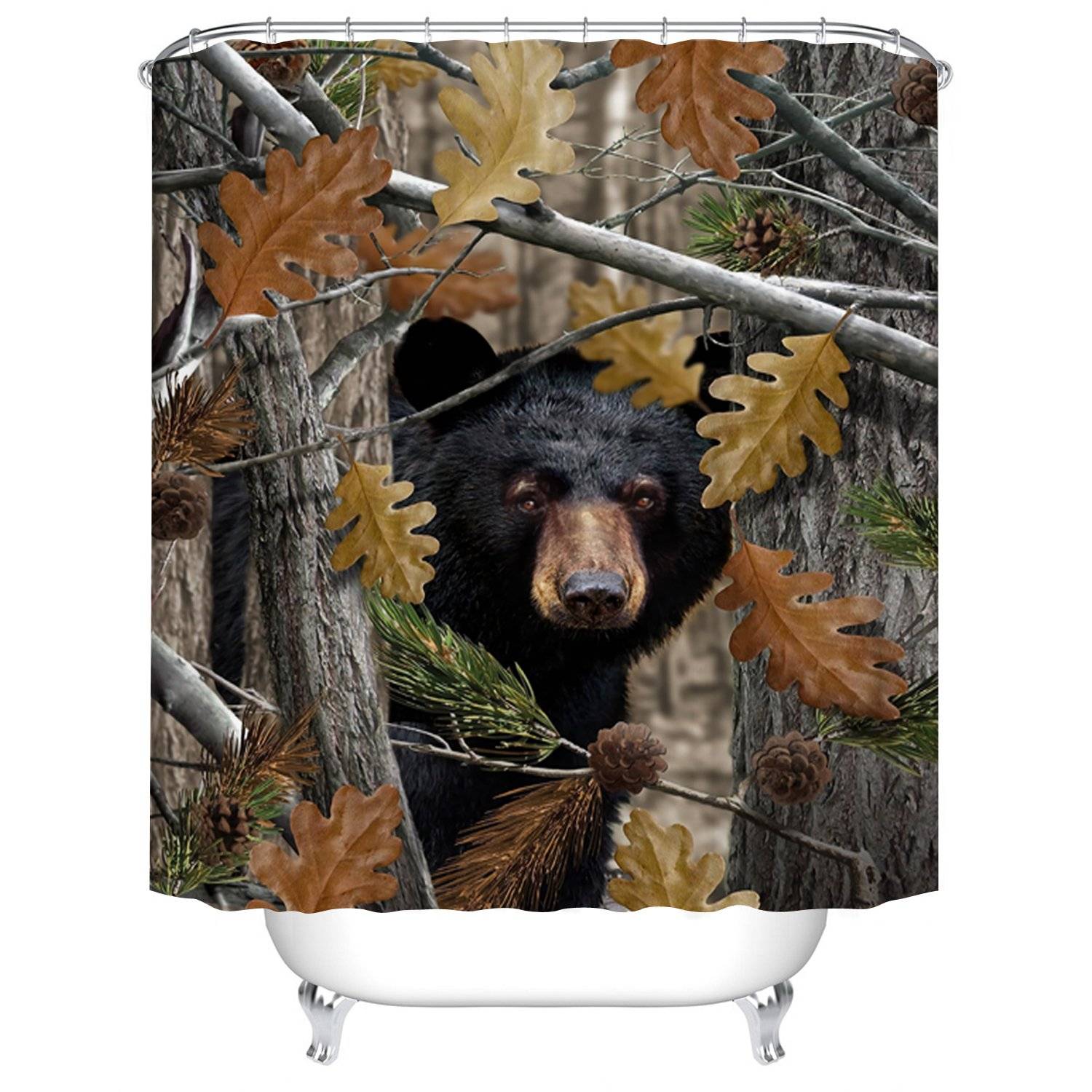 Realtree Autumn Season Fall Leaves Black Bear Shower Curtain