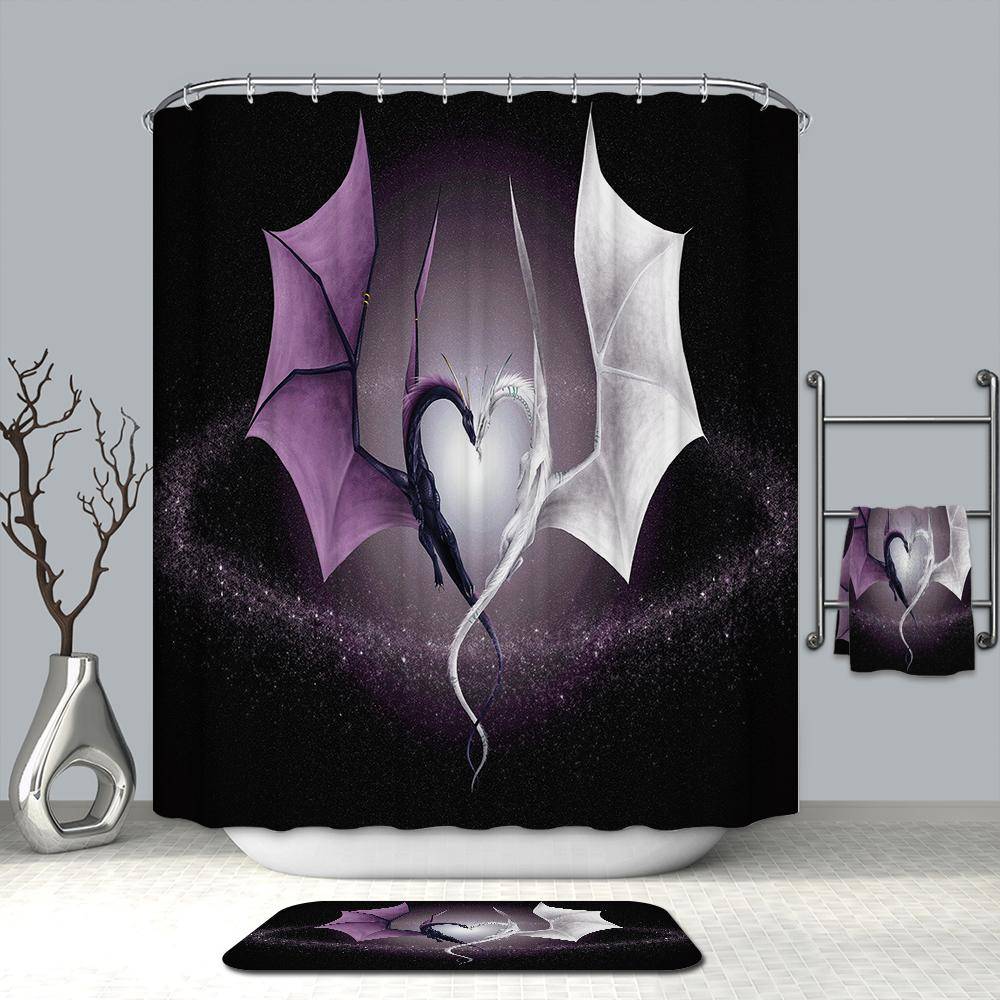 Dragon Heart Dance Shower Curtain Soul Bonding Purple White Romantic Bathroom Decor Accessories Idea