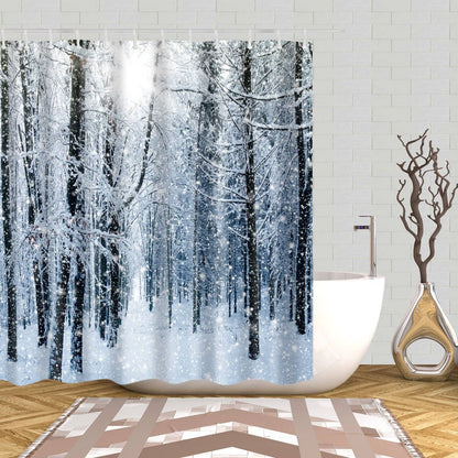 White Snowy Season Landscape Winter Forest Shower Curtain