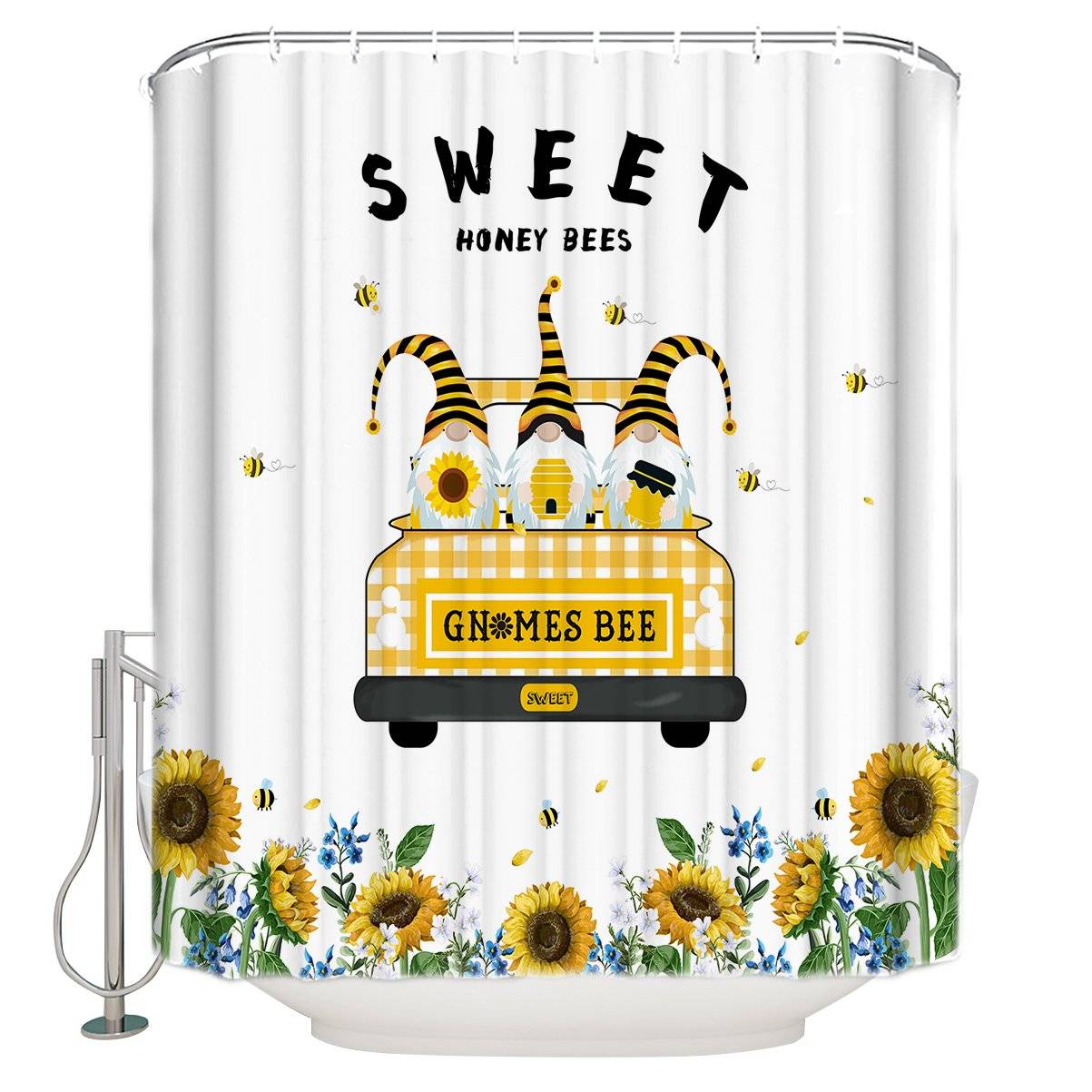 Truck with Sunflower and Bee Christmas Holiday Yellow Elf Shower Curtain