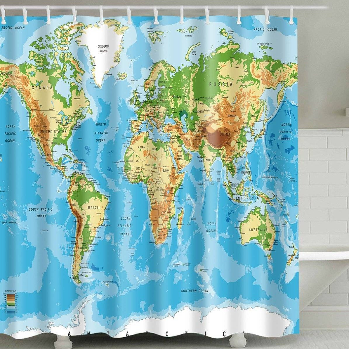Colorful Countries Geography Educational World Map Shower Curtain
