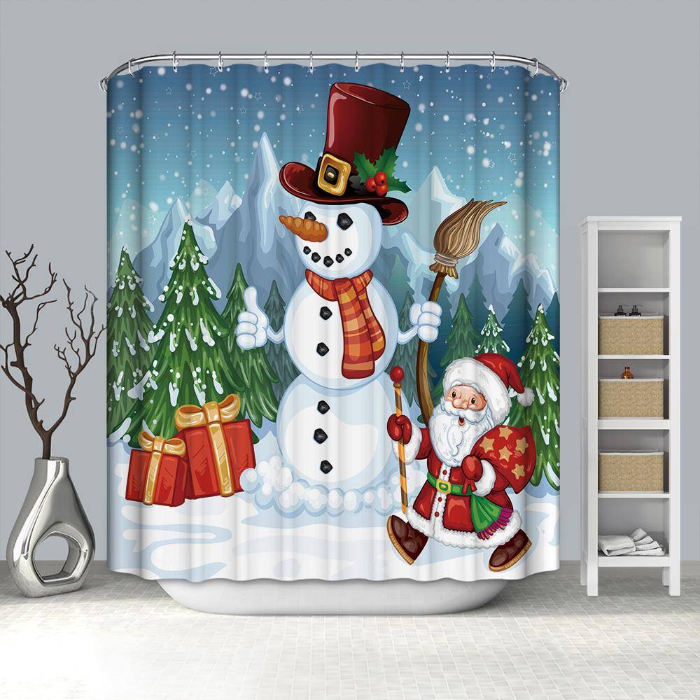 Cartoon Winter Christmas Nice Snowman Shower Curtain with Santa