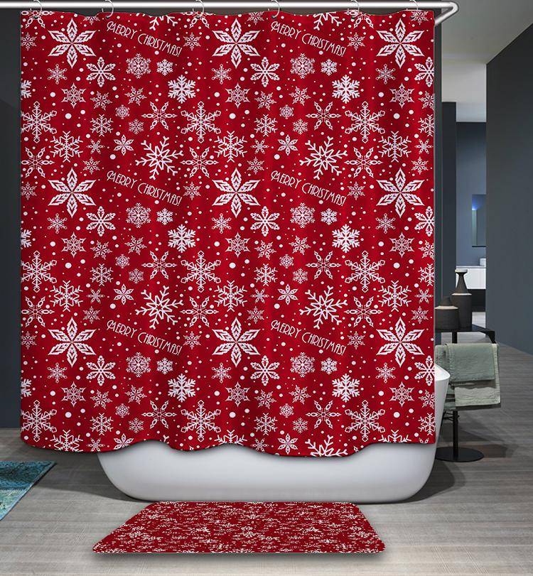 Seamless Merry Christmas Quotes Holiday Party Red Snowflake Shower Curtain