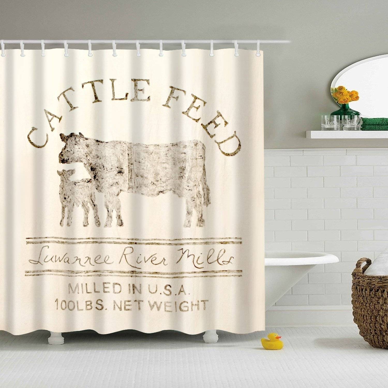 Retro Cow Farm Animal Cattle Feed Shower Curtain