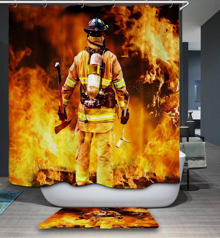Fireman Fighting Fire Hero Firefighter Shower Curtain