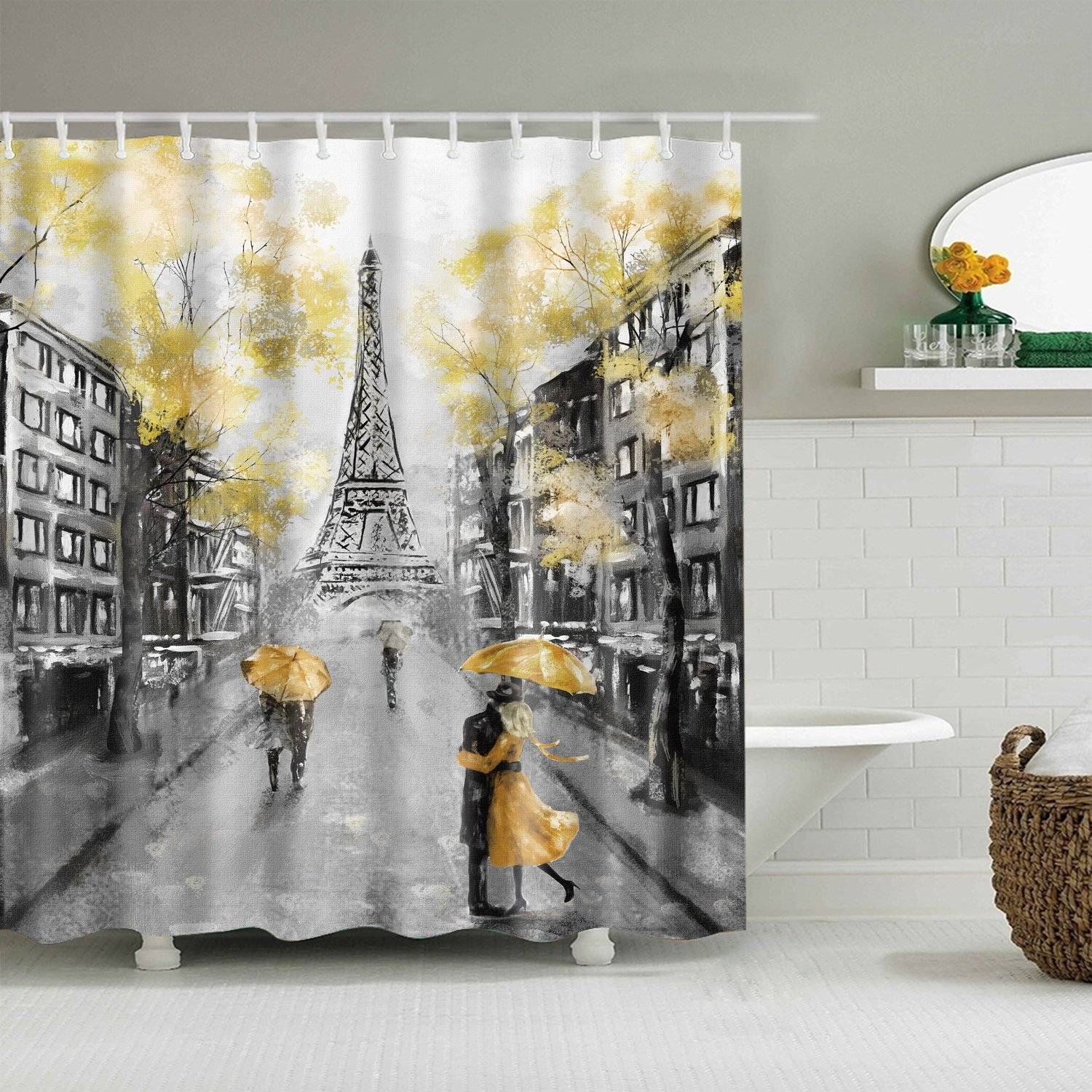Romantic City Umbrella with Eiffel Tower Paris Shower Curtain