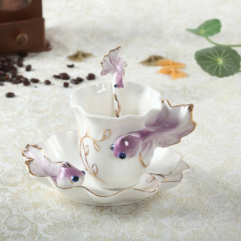 Koi Fish Tea Cup And Saucer Set with Plate Spoon - 3 Pieces