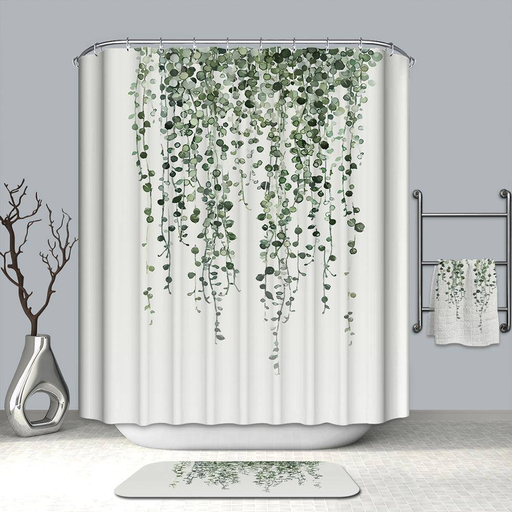 White Green Leaf Plant Spring Eucalyptus Shower Curtain