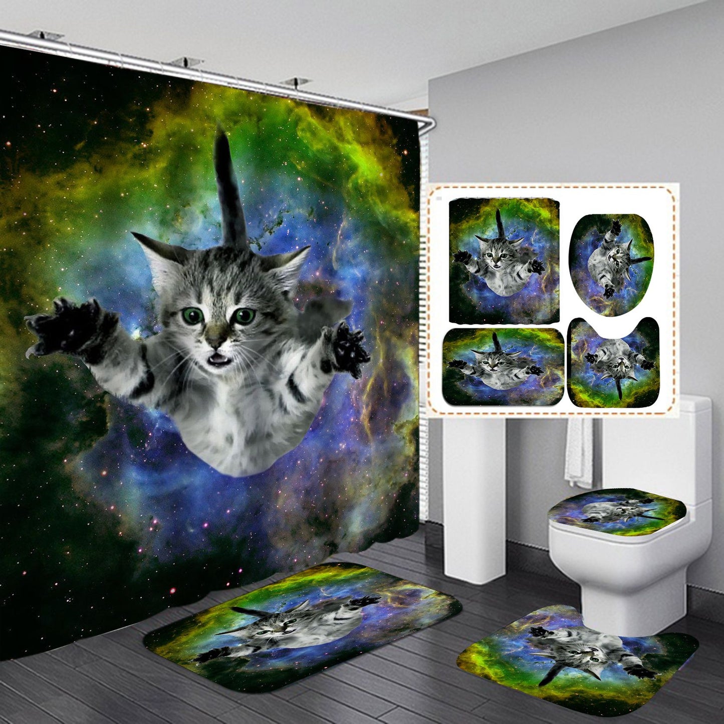 Space Kitten Galaxy Cat Need A Hug Shower Curtain