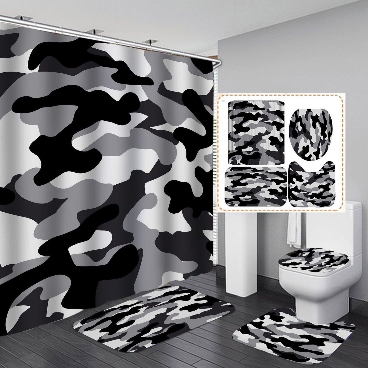 Black and White Seamless Abstract Urban Camo Shower Curtain